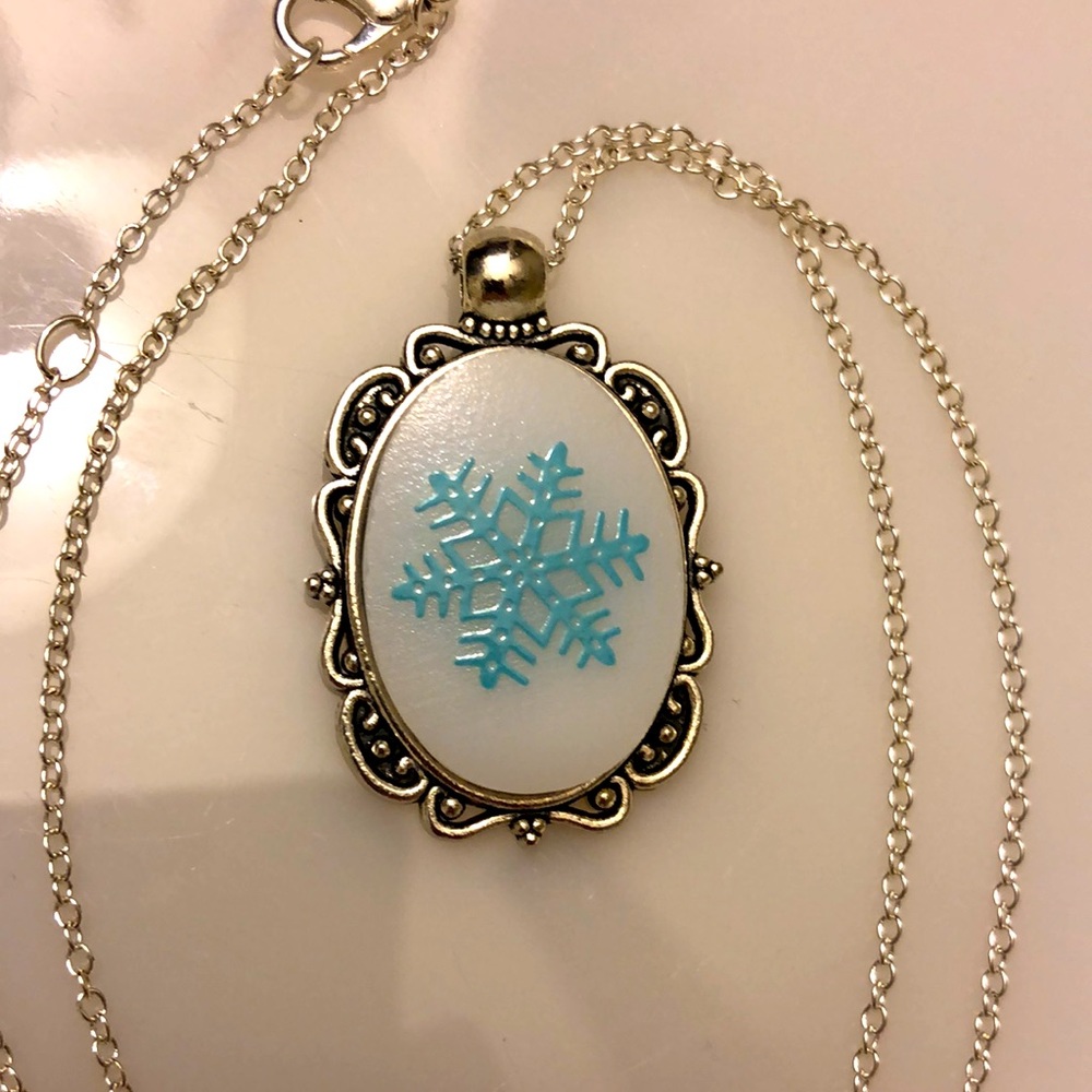 Vintage Pyrex Snowflake upcycled handmade necklace pendant charm